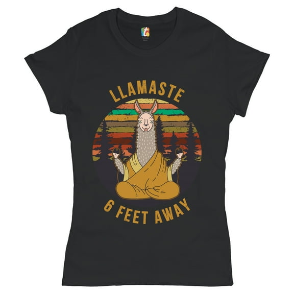 Tee Hunt Llamaste 6 Feet Away T-Shirt Meditating Social Distancing Llama Women's T-Shirt Tee