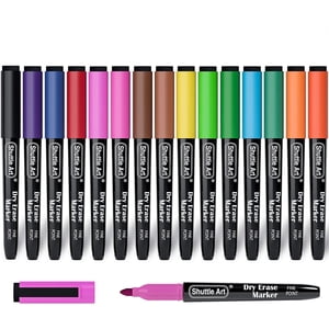 Shuttle Art Dry Erase Markers, 15 Colors, Fine Tip