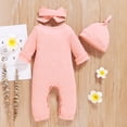 thumbnail image 4 of NZRVAWS Baby Girls Outfits 12 Months Baby Girls Solid Color 18 Months Baby Girls Romper Floral Hat Headband 3Pcs Winter Clothes Set,Pink, 4 of 7