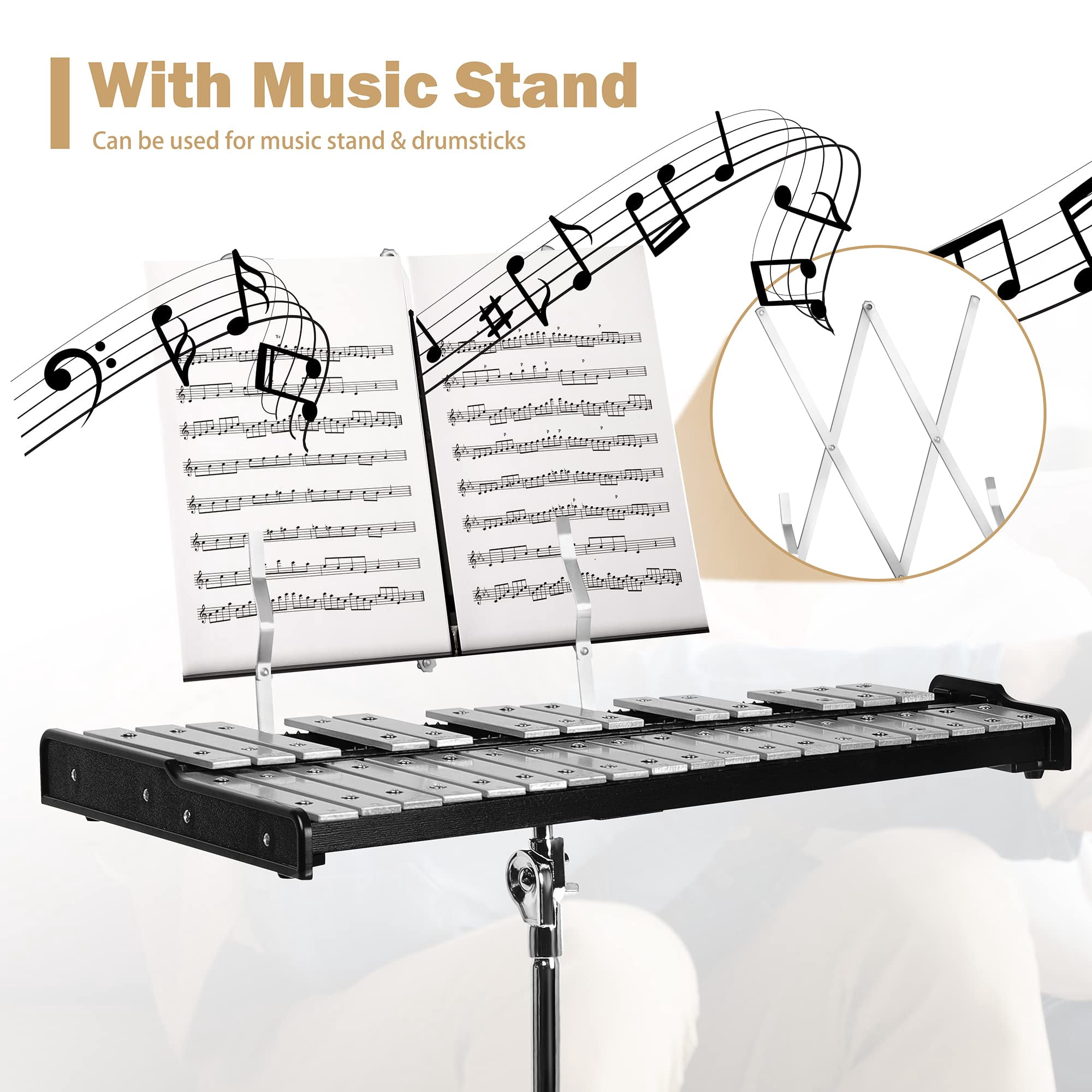 Joywind 32-Note Glockenspiel Xylophone Kit with Adjustable Stand, Mallets, Practice Pad & Carrying Bag
