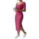 thumbnail image 5 of Vestido veraniego de cuello cuadrado, falda de longitud media que se adapta a la cadera, manga corta, abertura de punto versátil, 5 of 5