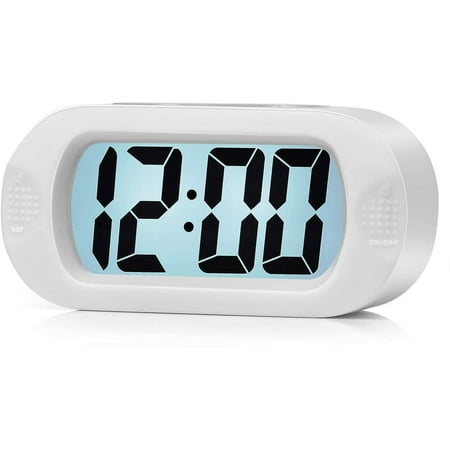 Kids Alarm Clock Large Digital LCD Travel Alarm Clocks with Snooze and Night Light - Ascending Sound and Handheld Size - Best Gift for Kids (White)