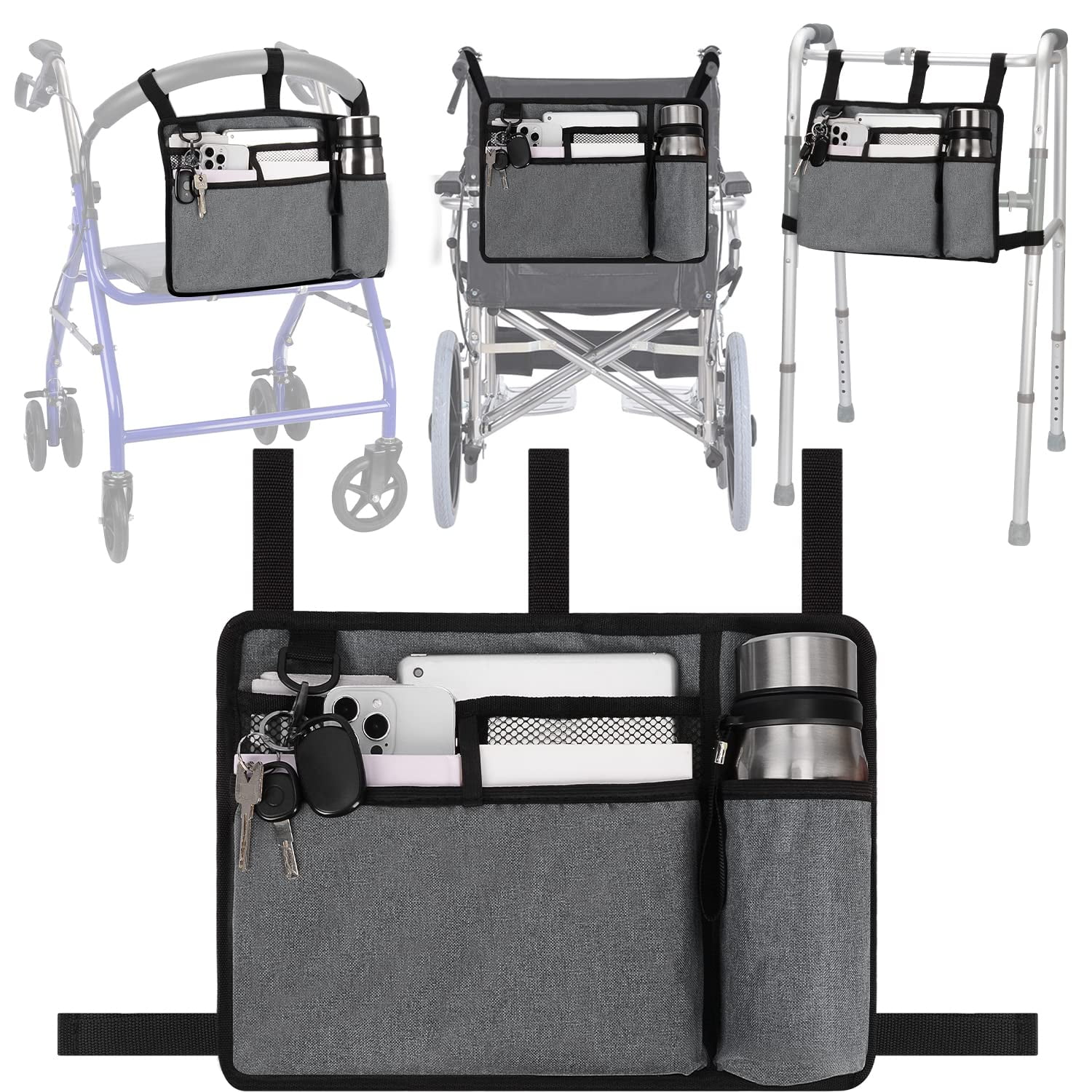 supregear Walker Accessories Bag, Large Capacity Waterproof Walker Caddy Pouch, Grey