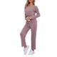 thumbnail image 4 of Conjunto de lounge de punto acanalado para mujer INSPIRE CHIC, pijama de dos piezas con pantalones de manga larga, conjunto a juego, L púrpura, 4 of 6