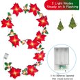 thumbnail image 3 of Guirnalda de luces navideñas de flor de pascua iluminada de 9.8 pies con bayas rojas y hojas de acebo, corona de flor de pascua de imitación de terciopelo preiluminada para decorar interiores y exteriores Ormromra WMZY-1069, 3 of 9