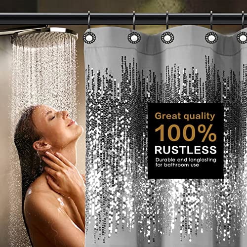 Floral Pearl Finish Shower Curtain Rings and Hooks Set, 12-Piece Matte Black Metal Rings with Hooks for Bathroom Decor