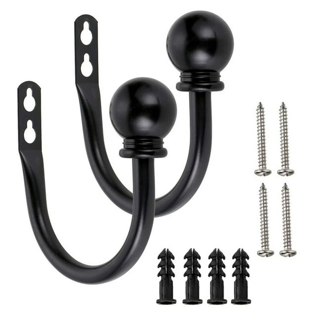 Retenes de cortina con remates redondos, ganchos decorativos para cortinas montados en la pared, ganchos con remates de bola para cortinas, juego de 2, gancho en U de níquel cepillado