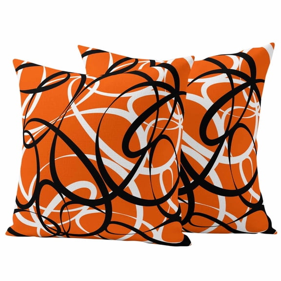 Outdoor Waterproof Throw Pillow Covers Set of 2 Orange Black Circle Lines Decorative Pillowcases Square Pillows Cushion Case 18x18 Inch Stripe Modern Abstract Art Patio Pillows for Couch Sofa Bed