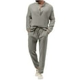 thumbnail image 2 of Men's 2 Piece Linen Sets Casual Long Sleeve Button Down Cuban Shirt and Loose Pants Set Beach Vacation Outfits Beige XXL, 2 of 6