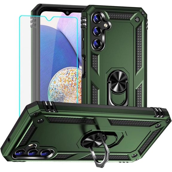 Samsung A14 5G Case, Galaxy A14 5G Case with HD Screen Protector, Military Grade Protective Cases with Ring for Samsung Galaxy A14 5G (Army Green)