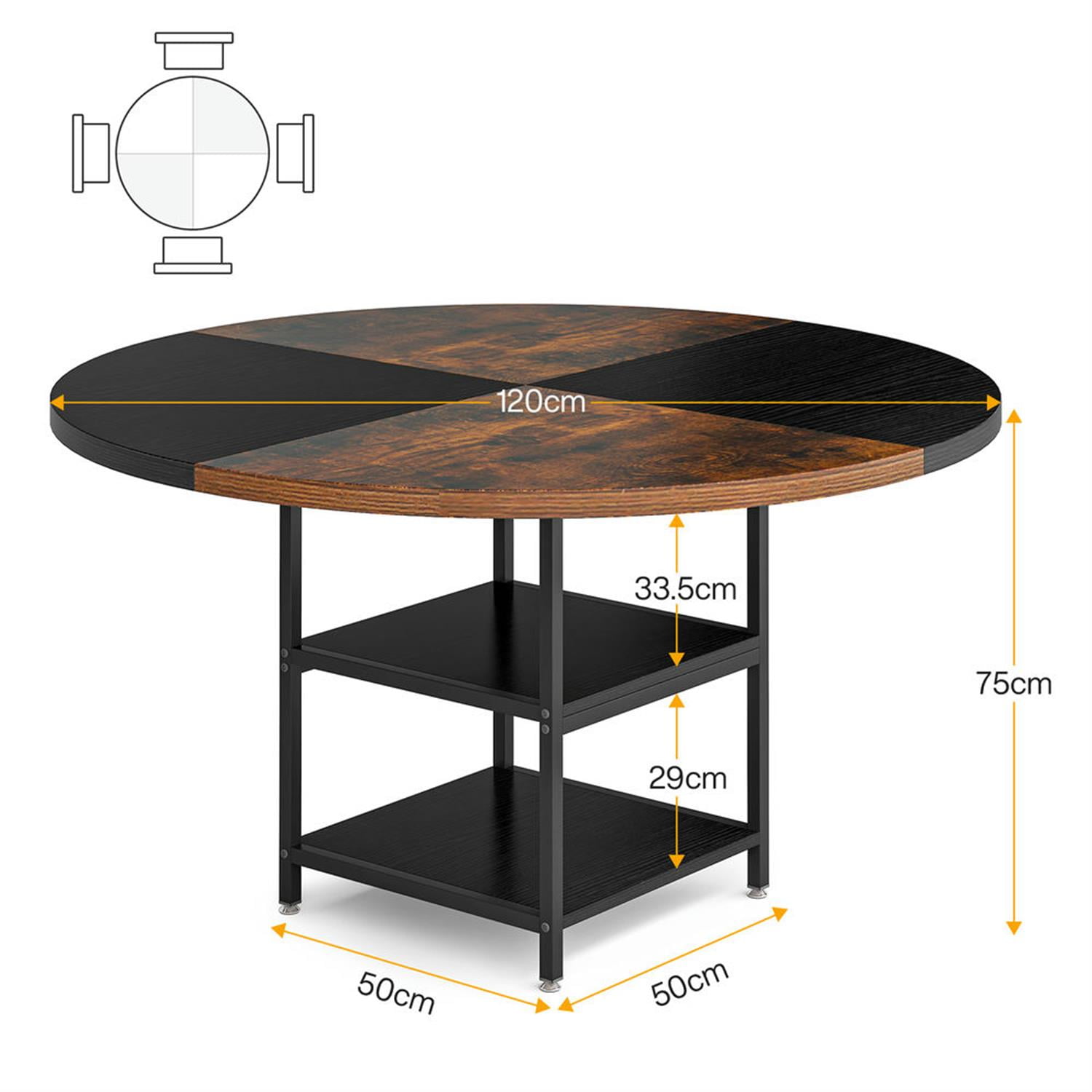 Demi Bonn 47" Modern Round Dining Table for 4 People, Wood Industrial Kitchen Dinner Table with Storage Shelf for Dining Room, Home, Brown