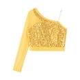 thumbnail image 3 of Haitryli Kids Girls Sequins Dance Crop Top One Shoulder Mesh Long Sleeve Hip-hop Jazz Tap Dancewear Gold 8, 3 of 5