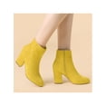thumbnail image 6 of BLISSFUL STEP Women's Side Zipper Block Heel Ankle Boots Yellow 6, 6 of 8