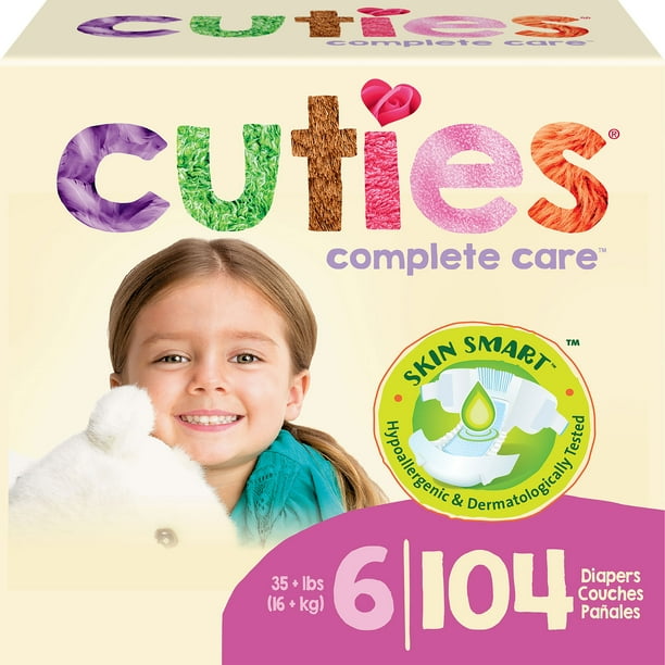 Cuties Complete Care Baby Diapers, Size 6, 104 Count