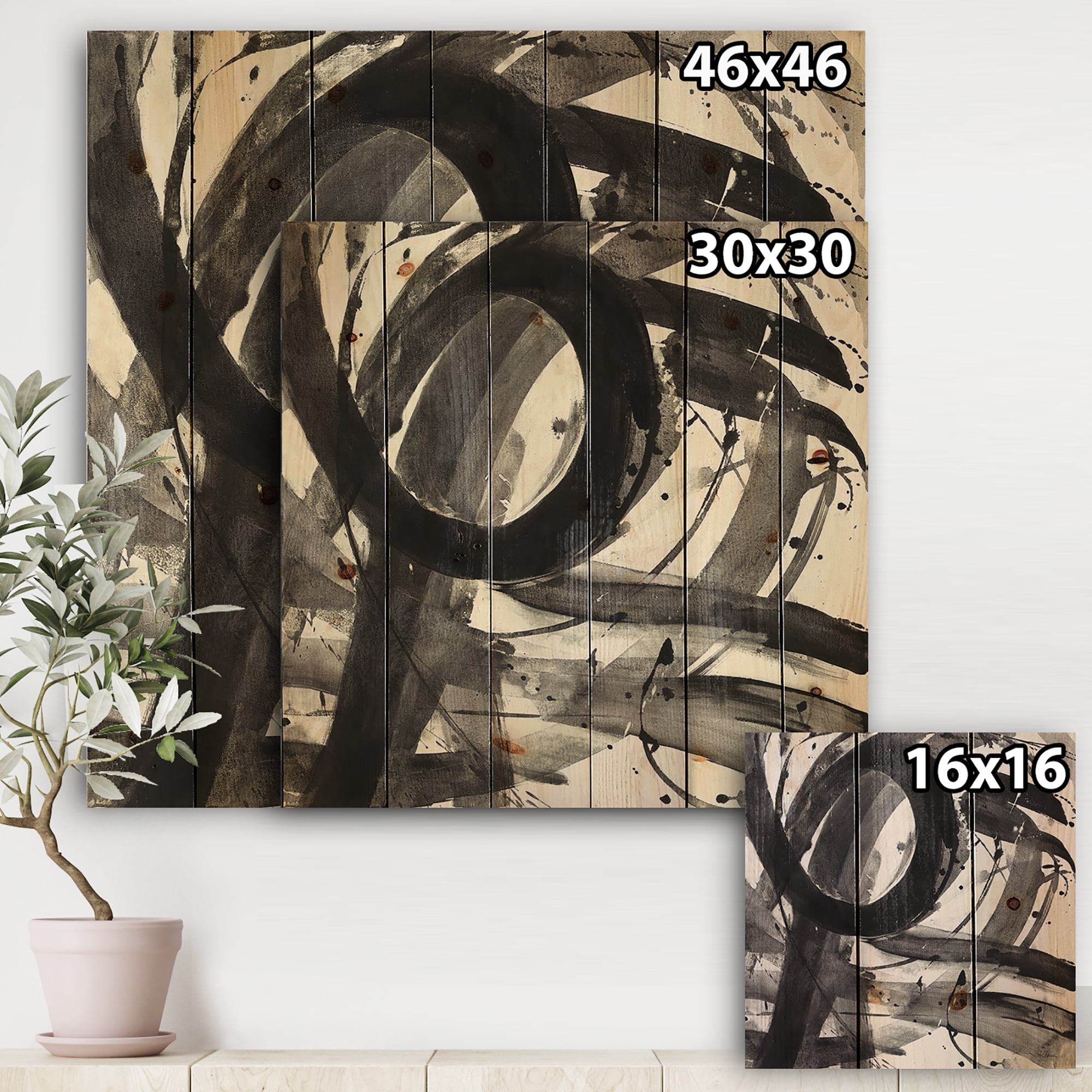 Designart 'Minimalistic Roller II' Mid-Century Modern Print on Natural Pine Wood