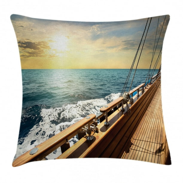 Nautical Decor Throw Pillow Cushion Cover Sailboat In Mediterranean Waves At Sunset Sky Relax Yacht Wind Relax Scenery Decorative Square Accent Pillow Case 24 X 24 Inches Cream Blue By Ambesonne