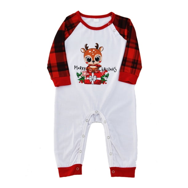 Sonducket Pijamas familiares Navidad Vacaciones Impreso Plaid Ropa de dormir Manga larga Cuello Loungewear Pijama Bebé: 9-12M