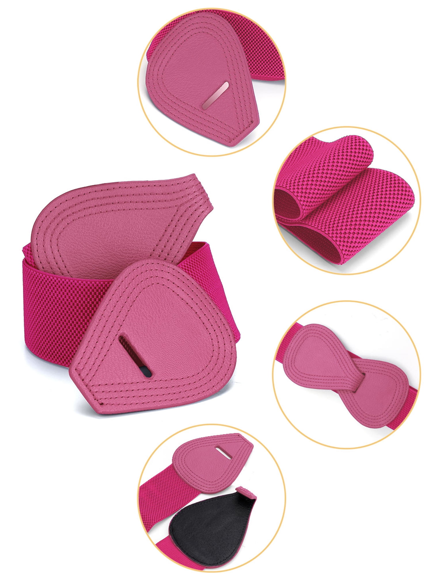 DARING DIVA Women's Plus Buckle Faux Leather Waist Belt 2 Pcs 33.5"x2.36" Hot Pink