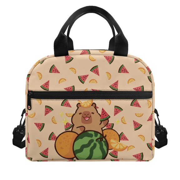 HUIACONG Capybara Fruit Pattern Insulated Lunch Bag for Kids, Aluminum Film Material Easy To Clean Easy Maintenance Insulated Lunch Tote for Travel Office