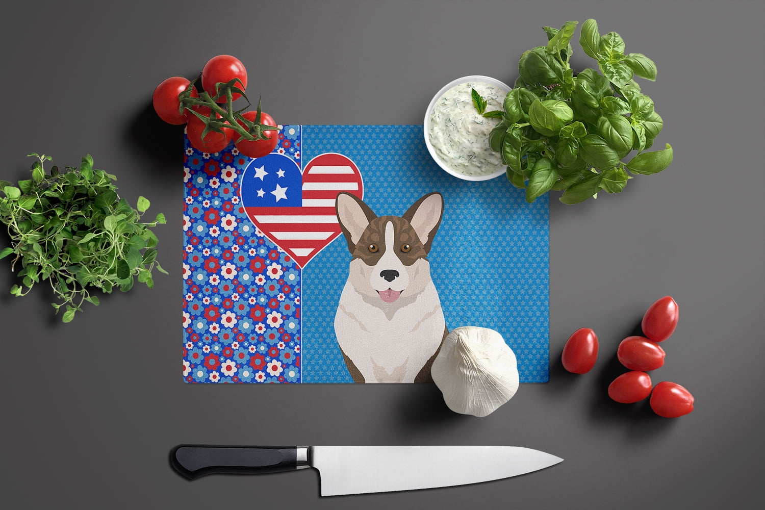 Brindle Cardigan Corgi Glass Cutting Board Large 12 in x 15 in