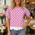 thumbnail image 5 of Karymi Going Out Tops Polka Dot Puff Short Sleeve T-Shirt, Crew Neck Fake Two Piece Ruffle Layered Hem Casual Pullover Tee Going Out Tops, 5 of 7