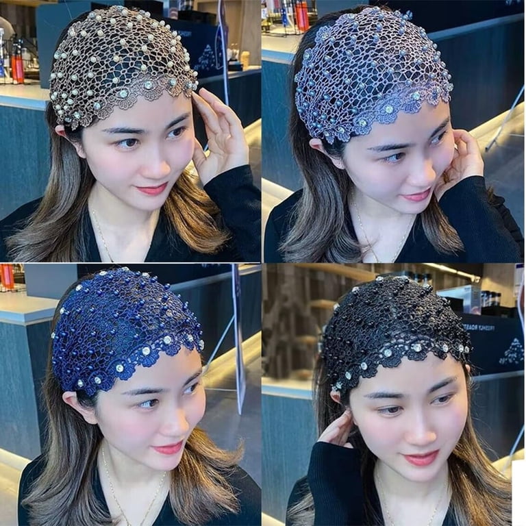 Boho-Chic Crystal & Pearl Embellished Wide Headbands Plum  display picture 1