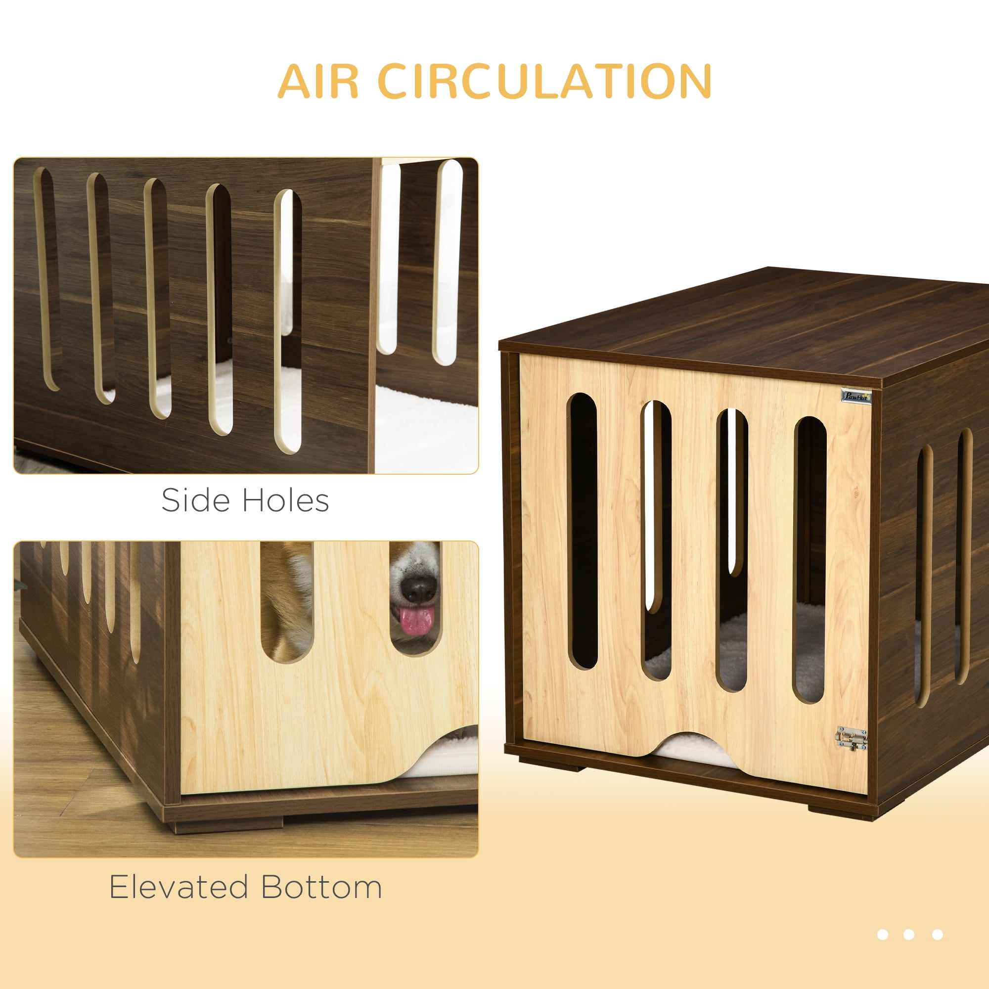 Furniture Style Dog Crate End Table with Removable Door Panel, Dog Crate Bed with Foam Cushion, Safety Lock, Indoor Use, for Small & Medium Dogs, Brown