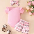 thumbnail image 4 of NIEWTR Baby Girl Summer Clothes Outfit Ruffle Ribbed Romper Tops Floral Shorts Set + Headband(Red,3-6 Months), 4 of 7