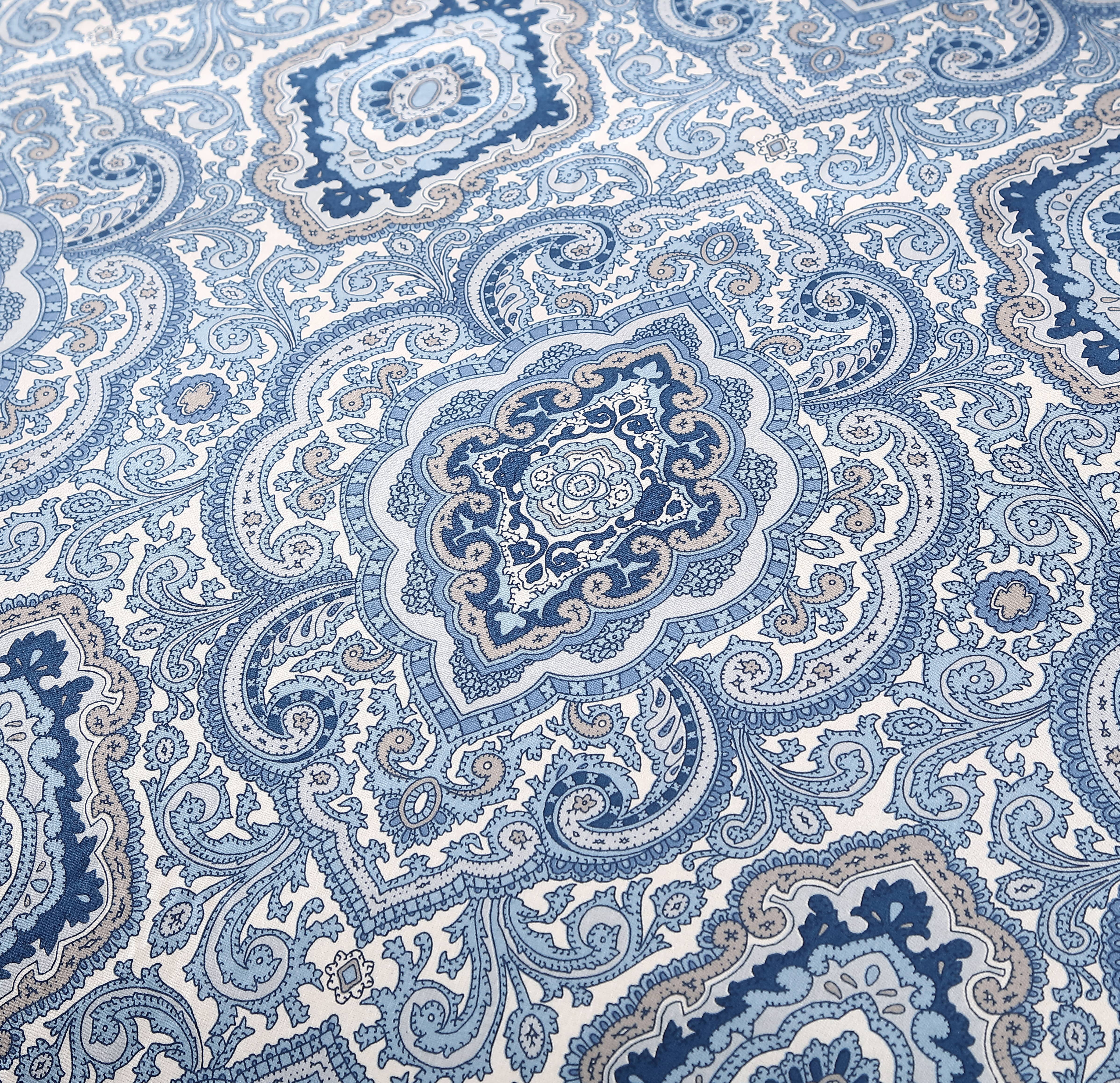 City Scene Milan Cotton Blue 3 Piece Duvet Cover Set-Full/Queen