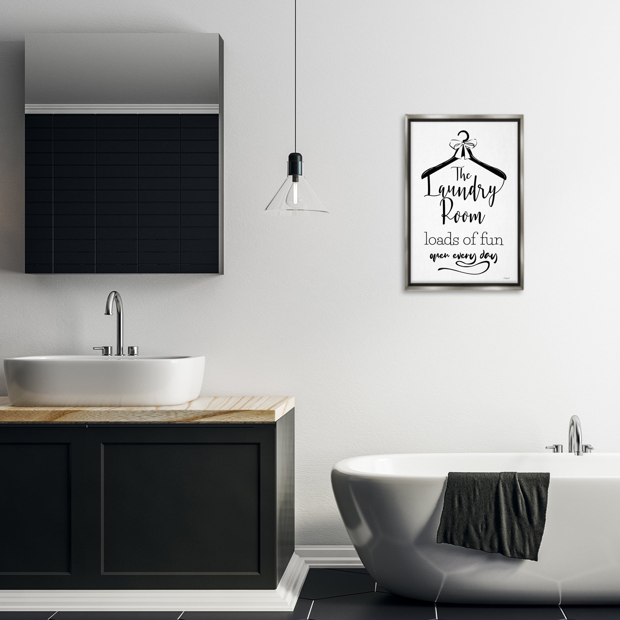 Stupell Industries Laundry Room with Hanger Bath & Laundry Painting Gray Floater Framed Canvas Art Print Wall Art, 17 x 25