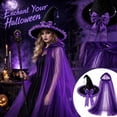 thumbnail image 6 of Women'S Halloween Witch Costume Hat And Sheer Cape Cloak For Cosplay Role Play Masquerade Party Stage Performance Seasonal Dress Up Outfit, 6 of 7