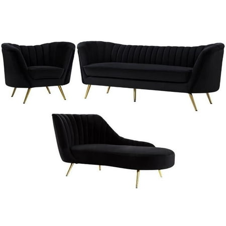 Home Square 3-Piece Furniture Set with Velvet Accent Chair Chaise & Sofa