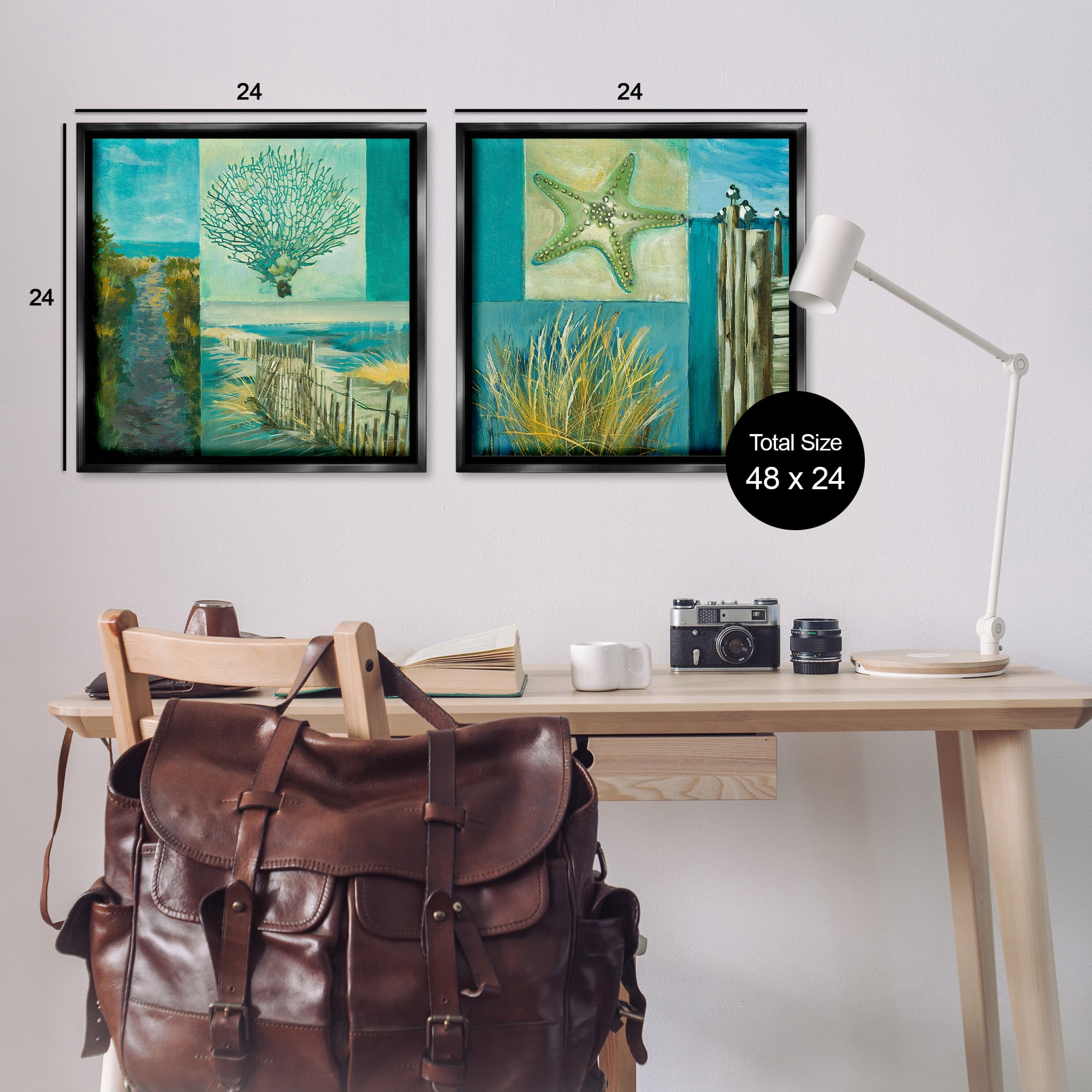 Stupell Industries Maritime Summer Collage Landscape Painting Black Floater Framed Canvas Art Print Wall Art, 25 x 25, Set of 2
