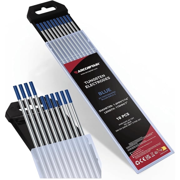 ARCCAPTAIN TIG Welding Tungsten Electrode Blue 2% Lanthanated 10-Pack 1/16" x 7" (WL20/EWLa-2)