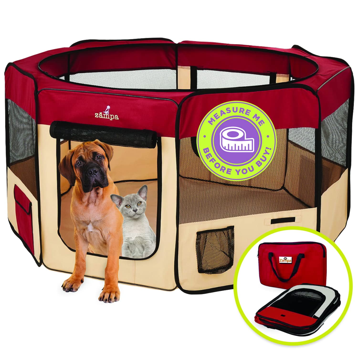 Zampa Portable Foldable Pet playpen Exercise Pen Kennel + Carrying Case
