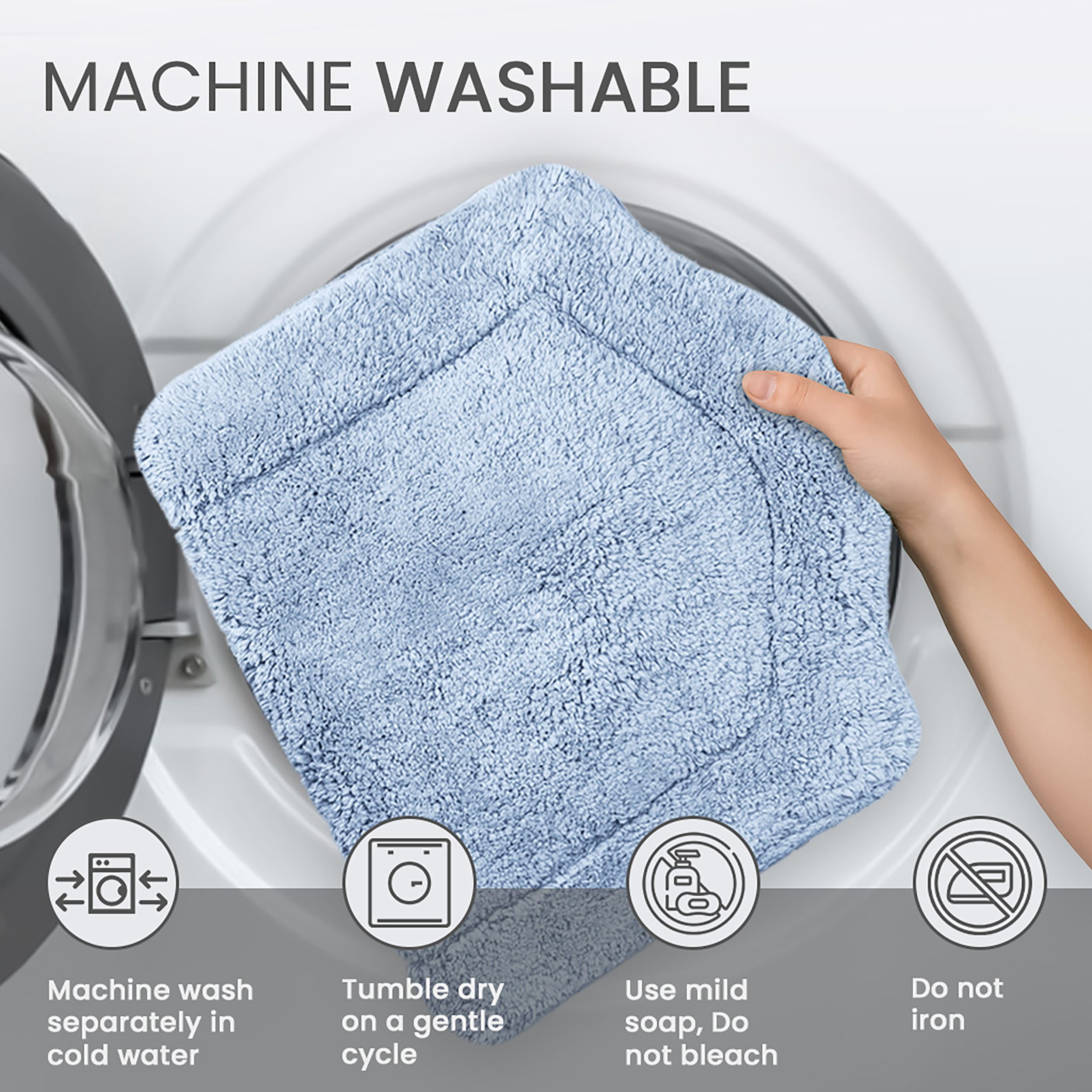 Home Weavers Inc Waterford Collection 100% Cotton Non-Slip Bathroom Rug Set, Machine Washable Bath Rug, 5 Piece Bath Mat Set with Tank Lid Cover Blue