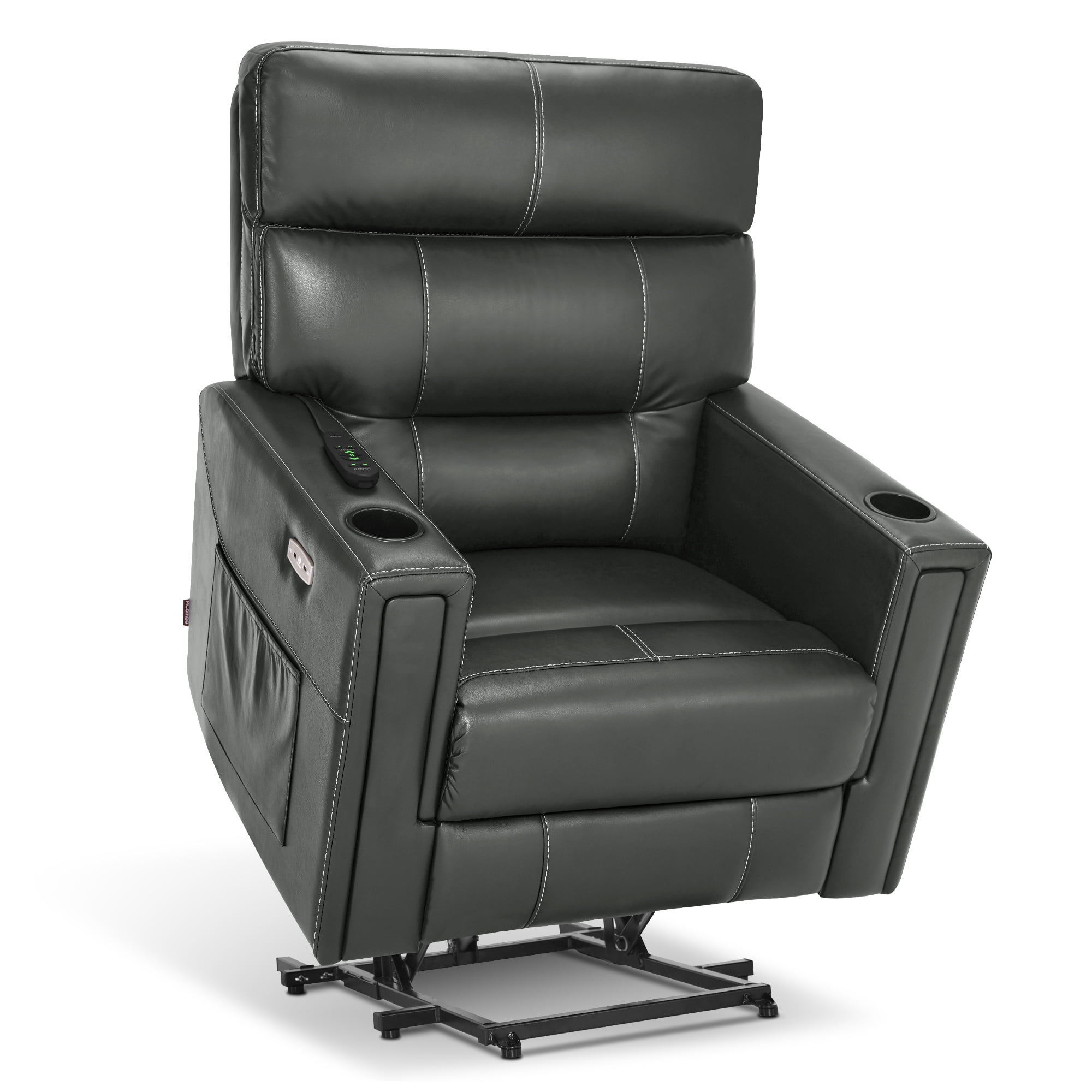 MCombo 380lbs Oversized Dual Motors Lay Flat Power Lift Recliner Chair with 27'' Extra-Wide Seat for Heights 5'7''-6'6" Big and Tall People, Faux Leather(Grey)