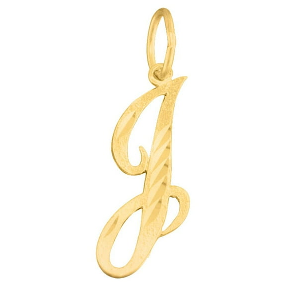 Precious Stars 14K Yellow Gold Diamond-cut Cursive Letter Unisex Initial 'J' Pendant - No Chain, Pendant Only