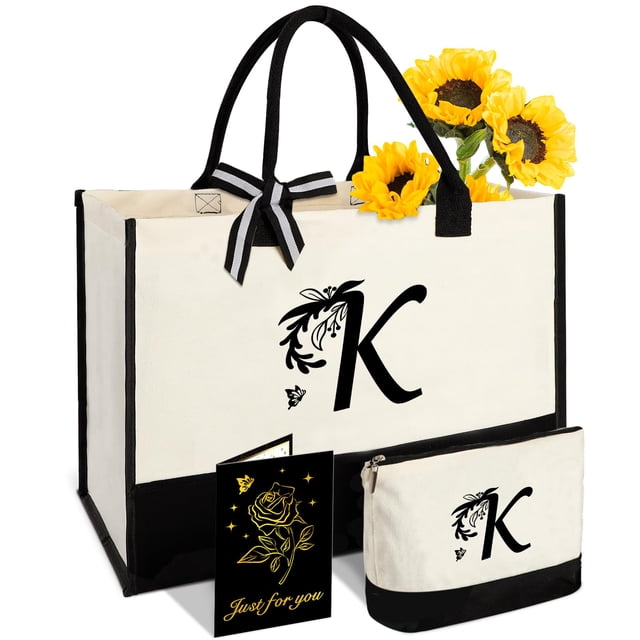 Set de Regalo Vanqruo: Bolsa de Lona Personalizada con Inicial y Bolsa de Maquillaje