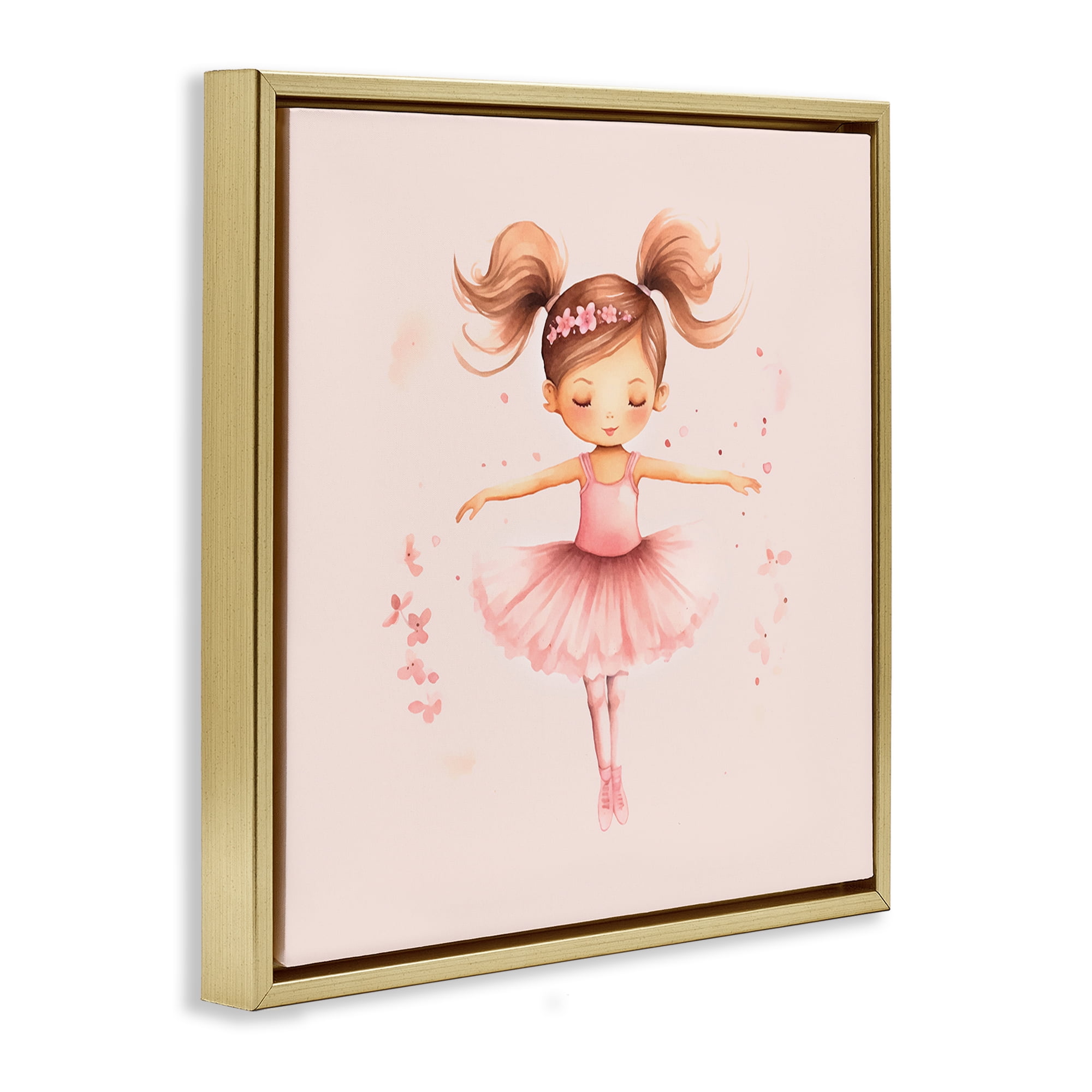 Stupell Industries Ballerina Dancer Girl People Painting Gold Floater Framed Canvas Art Print Wall Art, 25 x 25