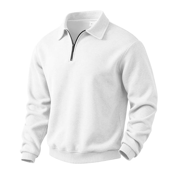 Mens Quarter Zip Sweatshirt Stand Collar Pullover Long Sleeve Casual Spring Fall Solid Color Classic Fashion Shirt Top White XL