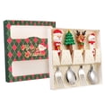 thumbnail image 4 of Juego de 4 tenedores y cucharas navideños para Navidad, vajilla navideña, cucharas de té, cubiertos caja verde plateada, 4 of 8