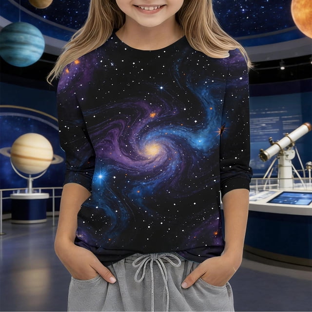 Blusas y camisas de cuello redondo y manga larga para niños de 3 a 12 años, lindas y divertidas camisetas de cuello redondo y manga 3/4, camisetas para niños.
