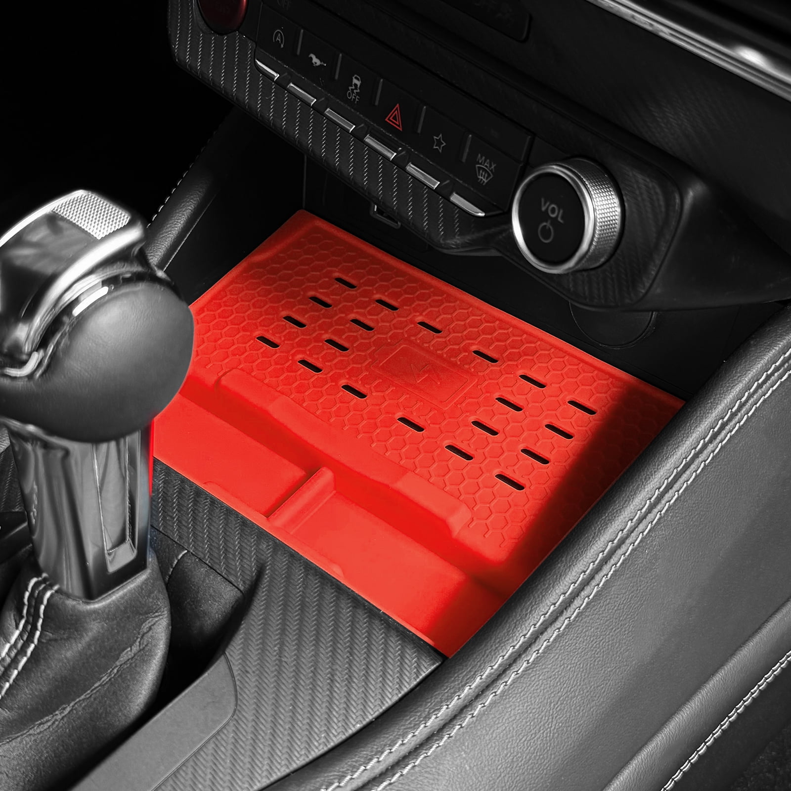 Center Console Wireless Charging Silicone Protective Mat for 2024-2025 Ford Mustang Car Interior Accessories, Red