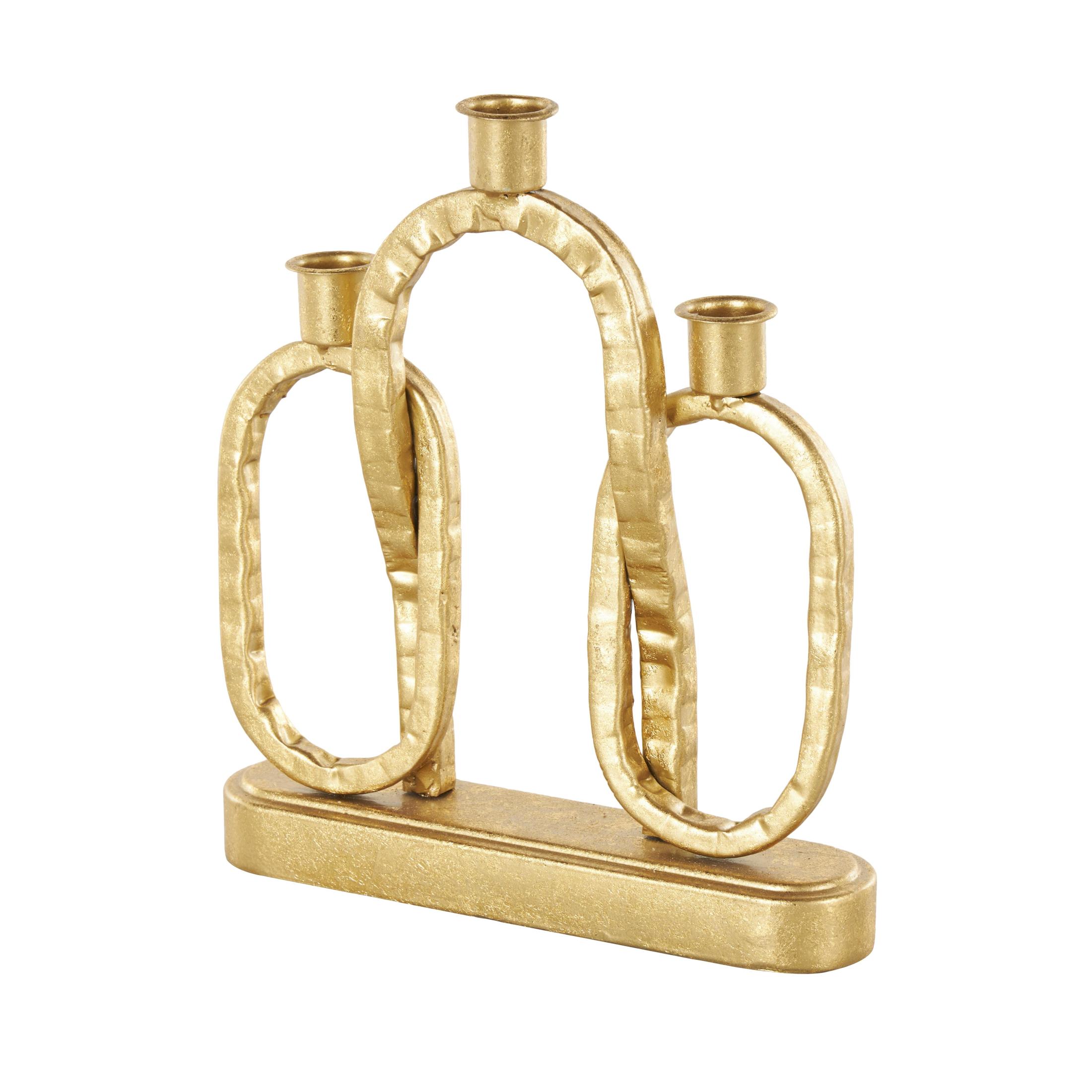 DecMode 3 Candle Gold Metal Interlocked Chains Candle Holder with Rectangle Base