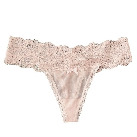 JDEFEG Panties For Girls Women S Lace Transparent Thong Waist Underwear Thong Underwear Underwear For Women Seamless Lace Pink