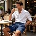 thumbnail image 6 of Wrtxtat Mens Casual Shorts Italian Style Adjustable Waist Front Button down Naples Shorts with Pockets Fashion Summer Beach Business Golf Shorts Navy XXXL, 6 of 8