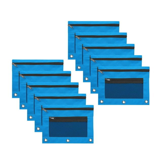 Binder Pencil Case 10PCS,Three Hole Pen Bag9.84x7.48x0.08in,Cloth File Storage with Zipper Compartment for Learning Office Organization