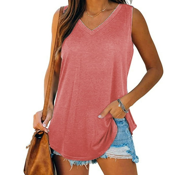ZhiZhuang 2024 Women's Summer Plus Size Tank Top V-Neck Classic Tops Basic Casual Flowy Summer Sleeveless T-Shirt Tunic Blouses