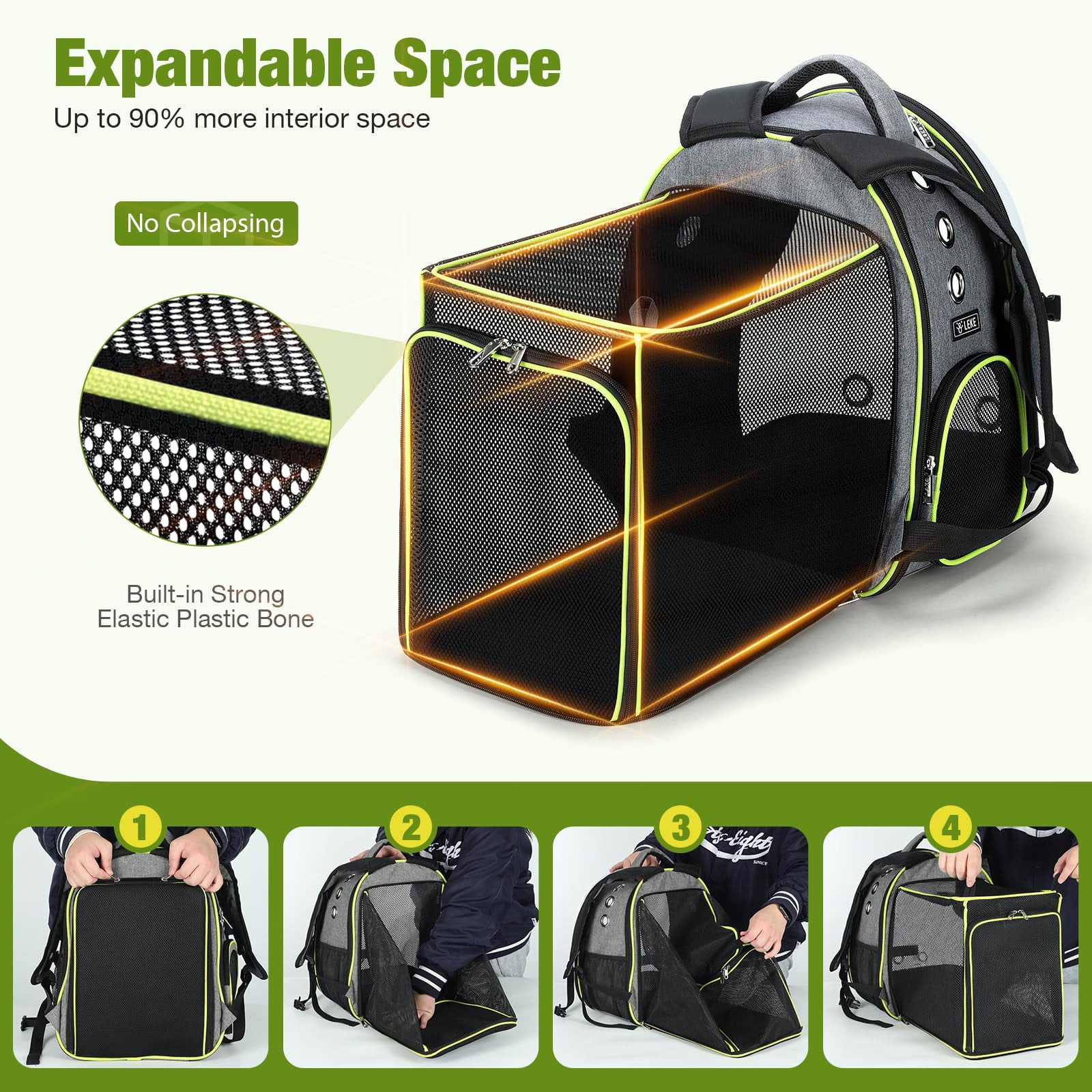 Expandable Cat Bubble Backpack Carrier, Breathable Large Space Pet Backpack for Cats & Small Dogs Up to 18lbs, Transparent Window Design Pet Travel Carrier,  Lightweight Portable Pet Bag, Gray